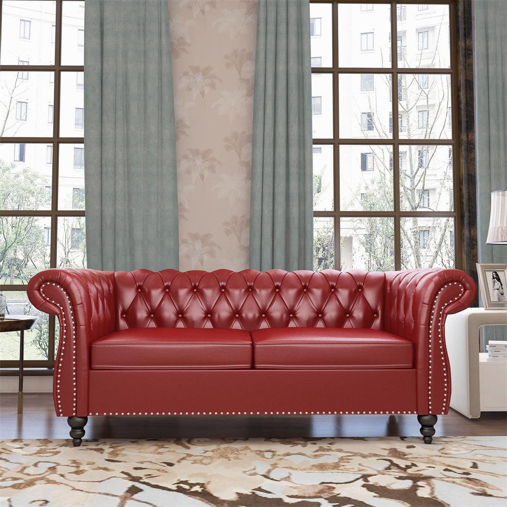 Pu Leather 3-Seat Chesterfield Sofa with Tufted Back-NOSGA