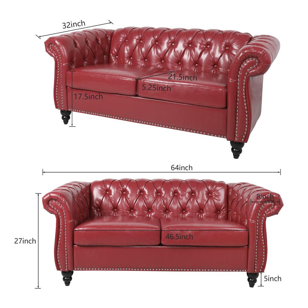 Pu Leather 3-Seat Chesterfield Sofa with Tufted Back-NOSGA