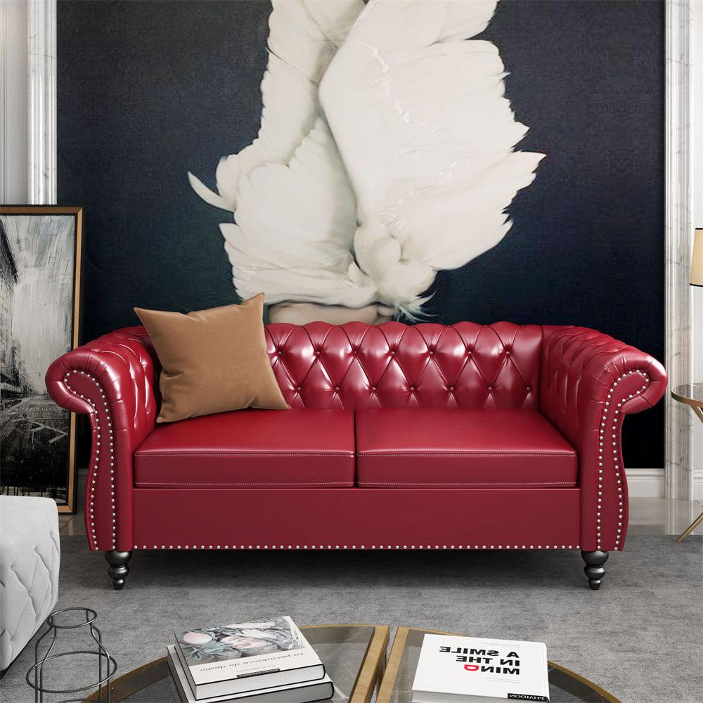 Pu Leather 3-Seat Chesterfield Sofa with Tufted Back-NOSGA