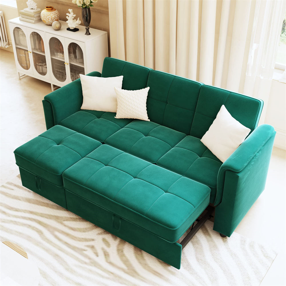 Sectional Velvet Sofa L Shaped Sleeper Sofa 2 Pull-Out Sleeper Lounges