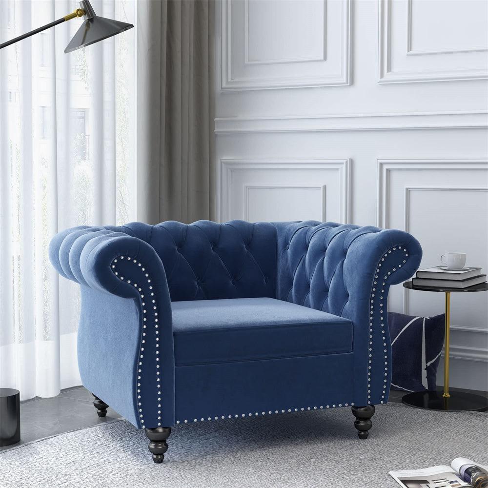 Velvet 3-Seat Chesterfield Sofa with Button Tufted Back-NOSGA