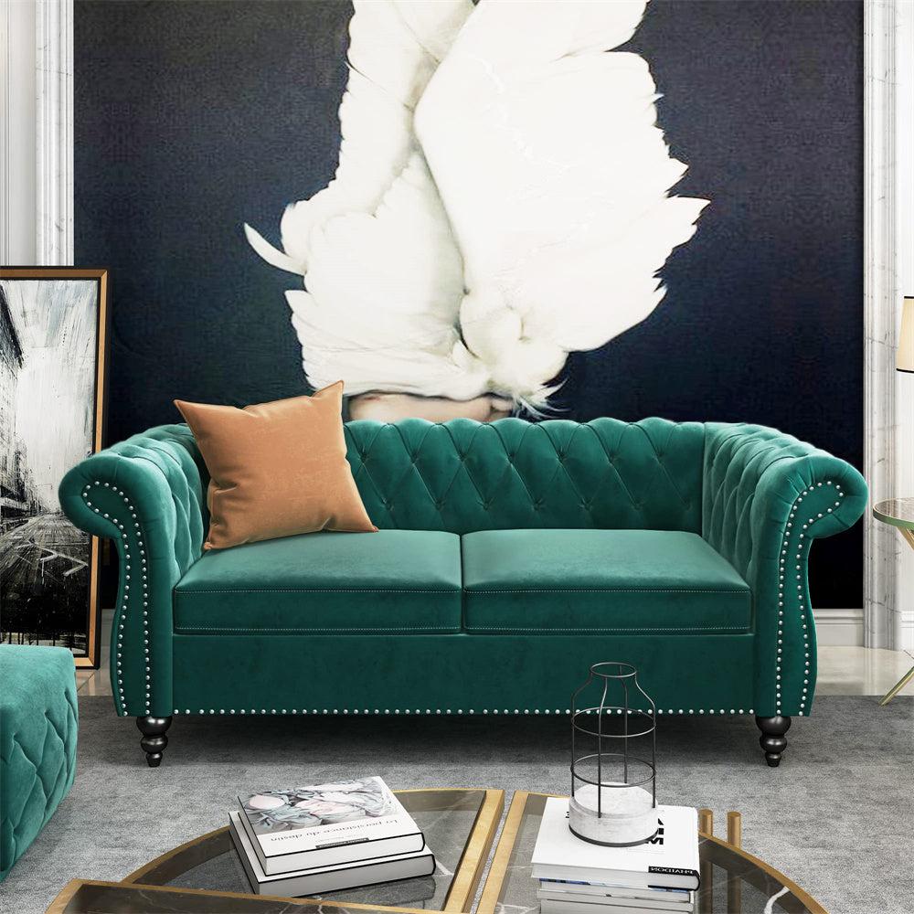 Velvet 3-Seat Chesterfield Sofa with Button Tufted Back-NOSGA