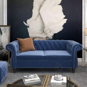 Velvet 3-Seat Chesterfield Sofa with Button Tufted Back-NOSGA