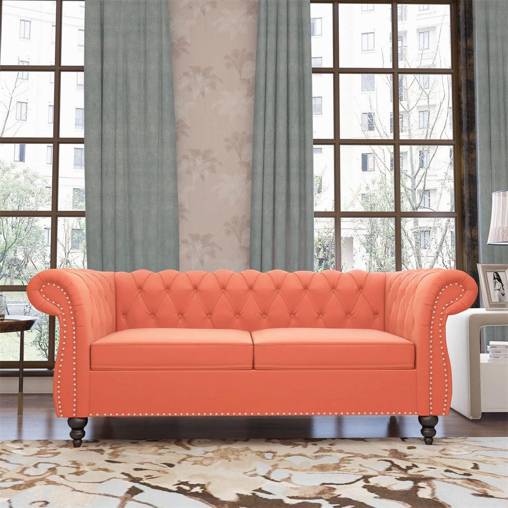 Velvet 3-Seat Chesterfield Sofa with Button Tufted Back-NOSGA