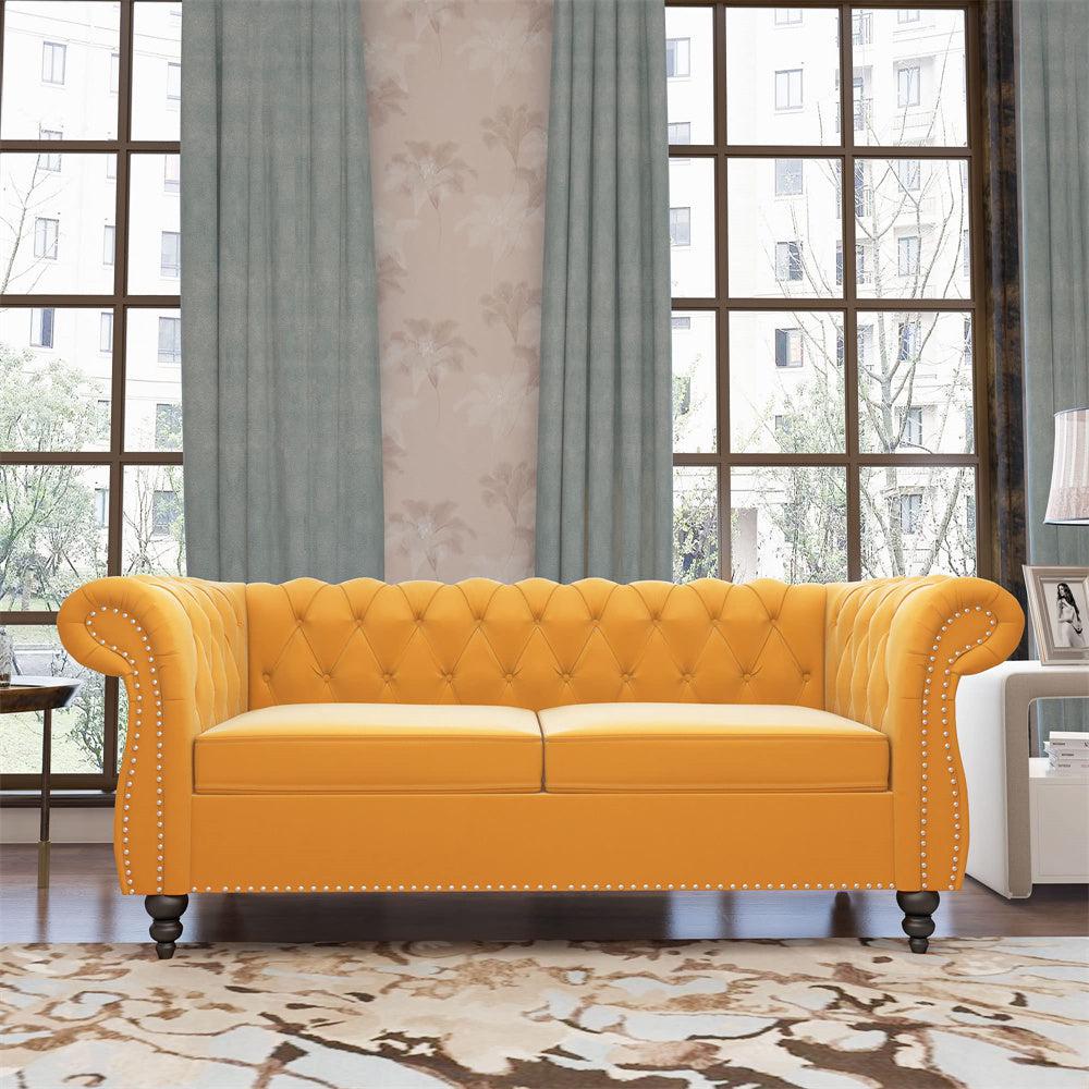 Velvet 3-Seat Chesterfield Sofa with Button Tufted Back-NOSGA