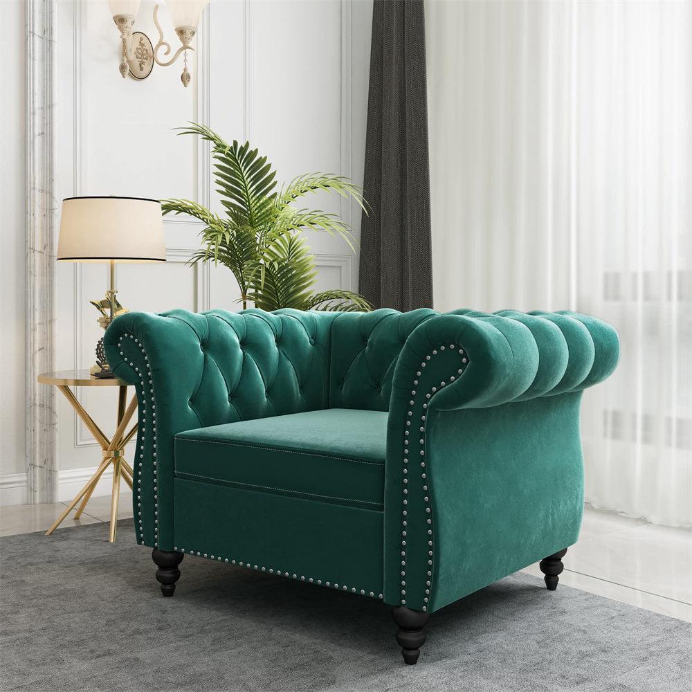 Velvet 3-Seat Chesterfield Sofa with Button Tufted Back-NOSGA