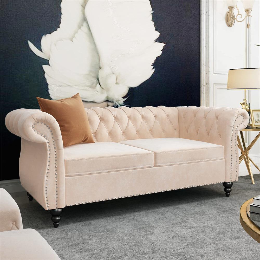 Velvet 3-Seat Chesterfield Sofa with Button Tufted Back-NOSGA