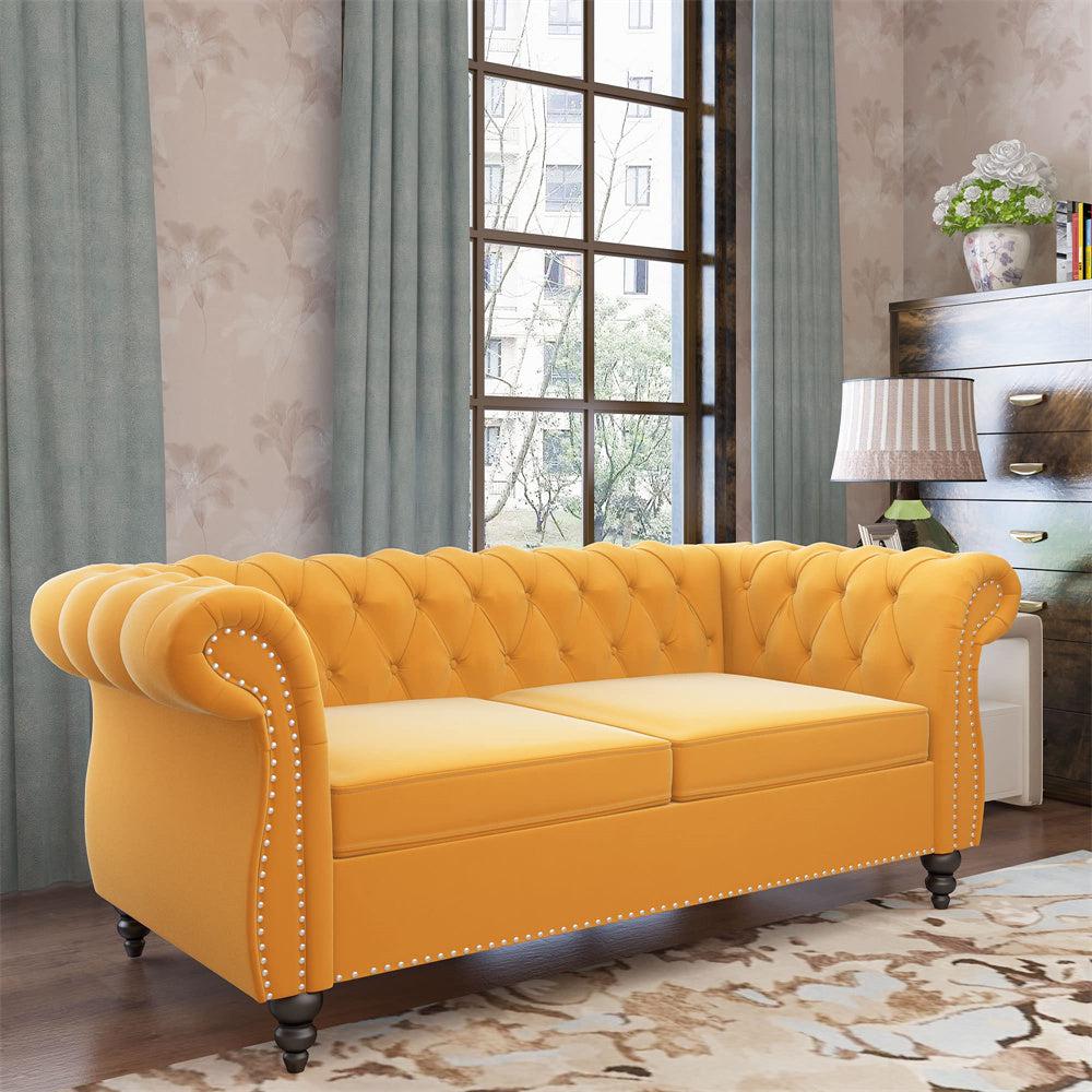 Velvet 3-Seat Chesterfield Sofa with Button Tufted Back-NOSGA