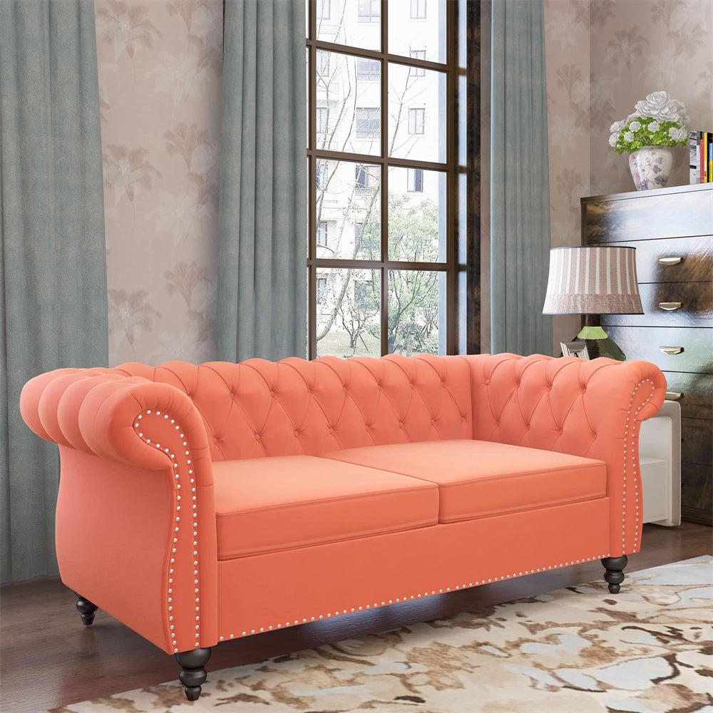 Velvet 3-Seat Chesterfield Sofa with Button Tufted Back-NOSGA