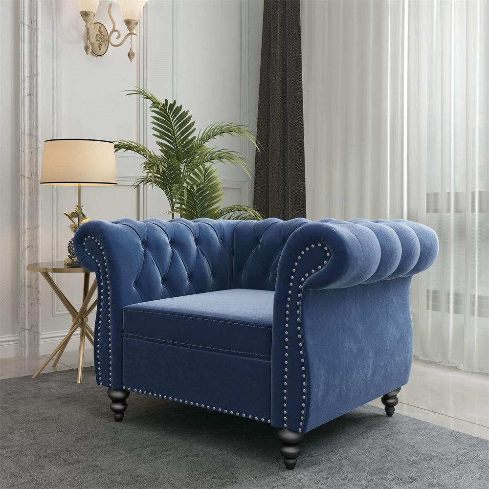 Velvet 3-Seat Chesterfield Sofa with Button Tufted Back-NOSGA