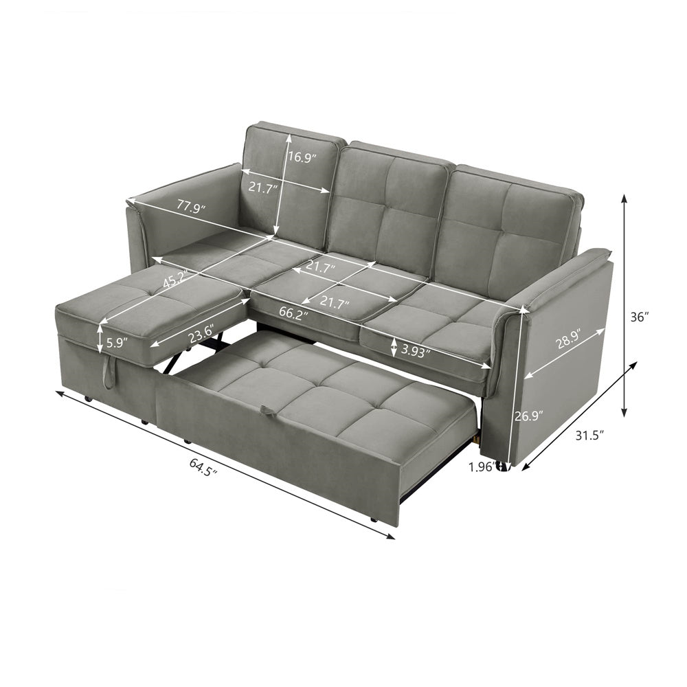 Sectional Velvet Sofa L Shaped Sleeper Sofa 2 Pull-Out Sleeper Lounges