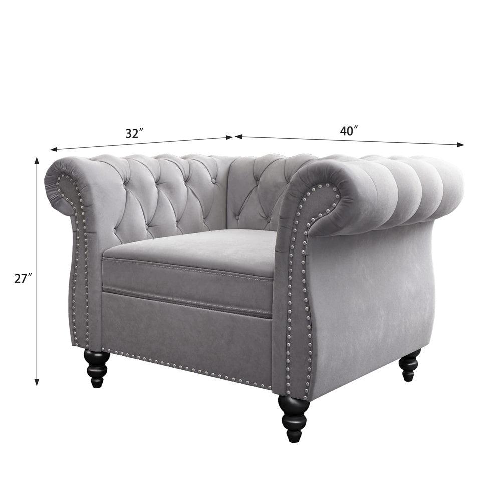 Velvet 3-Seat Chesterfield Sofa with Button Tufted Back-NOSGA