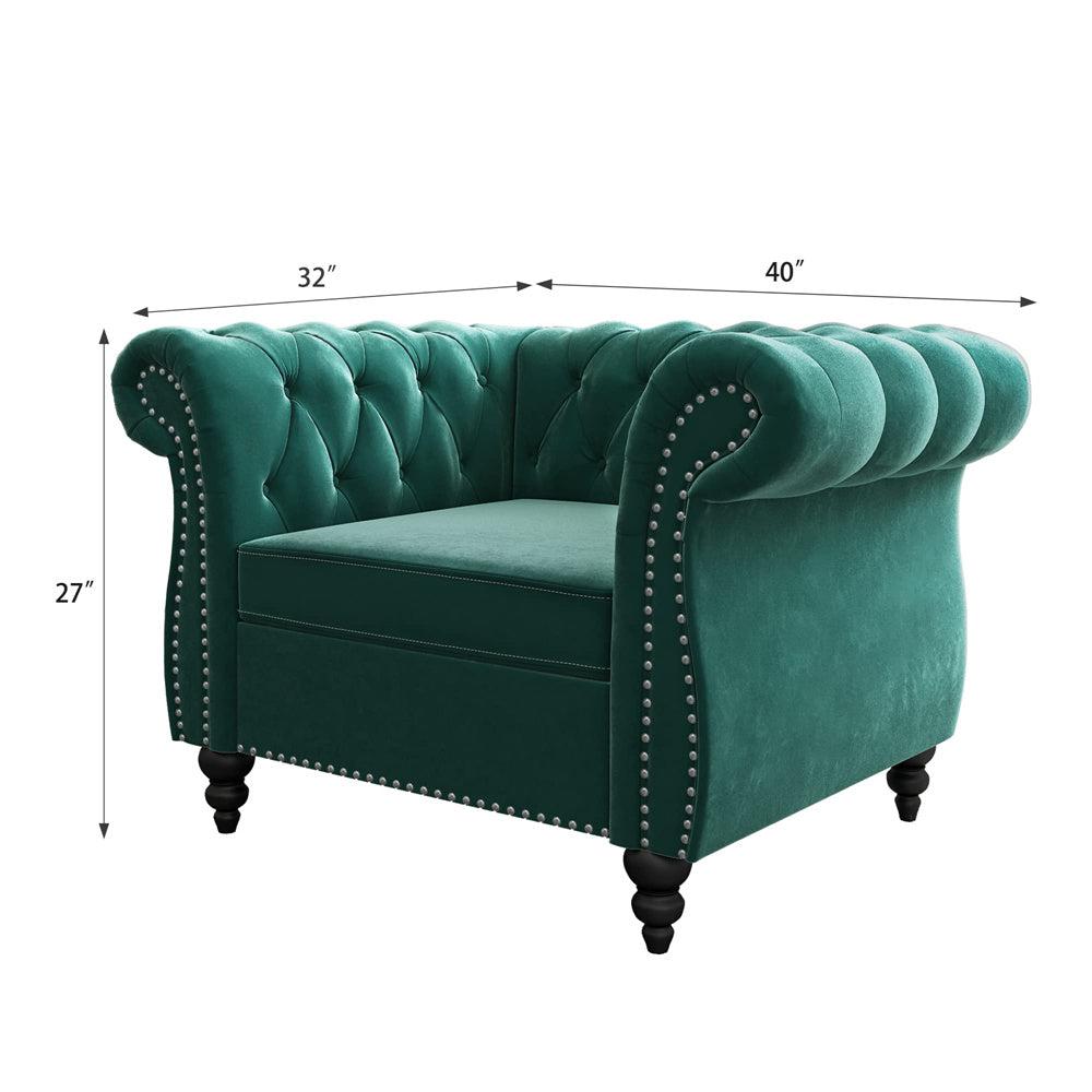 Velvet 3-Seat Chesterfield Sofa with Button Tufted Back-NOSGA