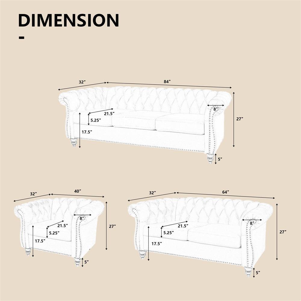 Velvet 3-Seat Chesterfield Sofa with Button Tufted Back-NOSGA