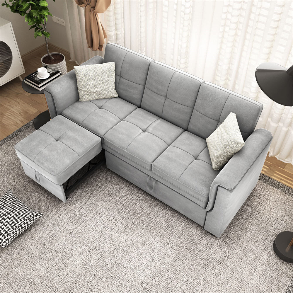 Sectional Velvet Sofa L Shaped Sleeper Sofa 2 Pull-Out Sleeper Lounges