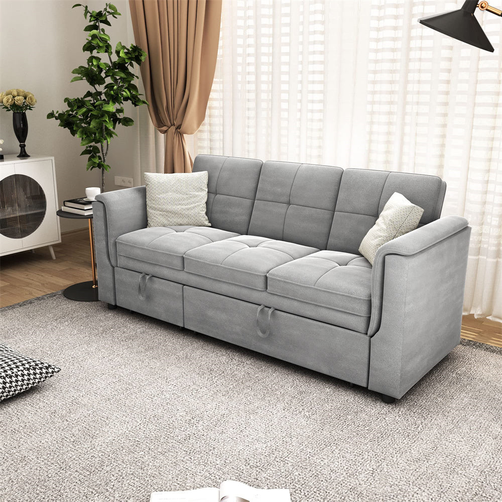 Sectional Velvet Sofa L Shaped Sleeper Sofa 2 Pull-Out Sleeper Lounges