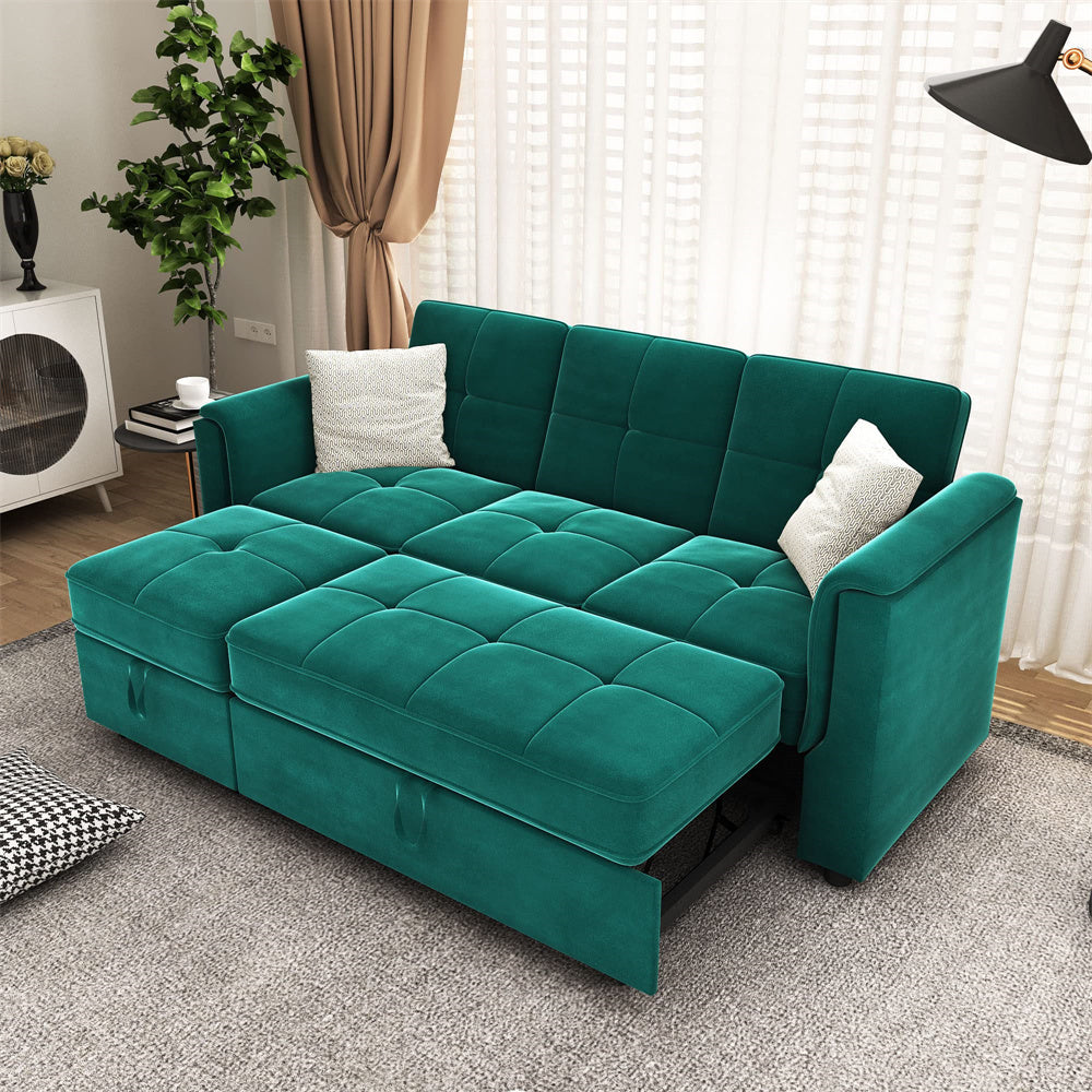 Sectional Velvet Sofa L Shaped Sleeper Sofa 2 Pull-Out Sleeper Lounges