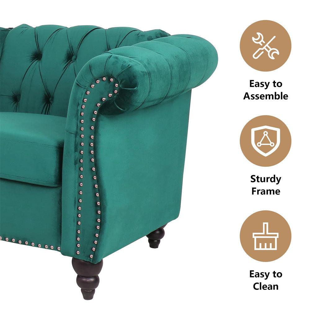 Velvet 3-Seat Chesterfield Sofa with Button Tufted Back-NOSGA