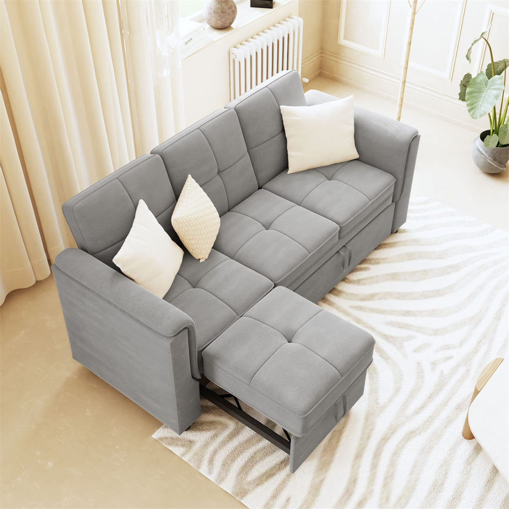 Sectional Velvet Sofa L Shaped Sleeper Sofa 2 Pull-Out Sleeper Lounges