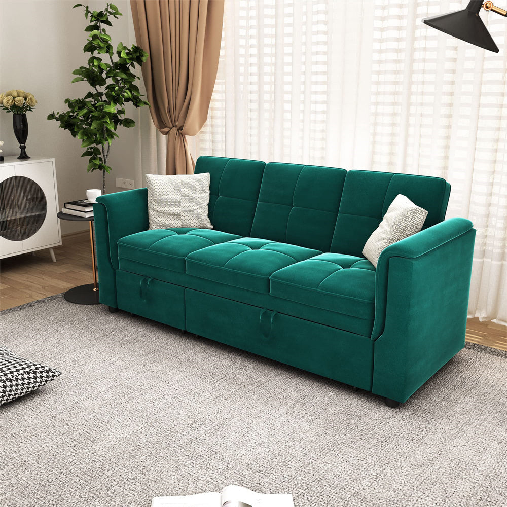 Sectional Velvet Sofa L Shaped Sleeper Sofa 2 Pull-Out Sleeper Lounges