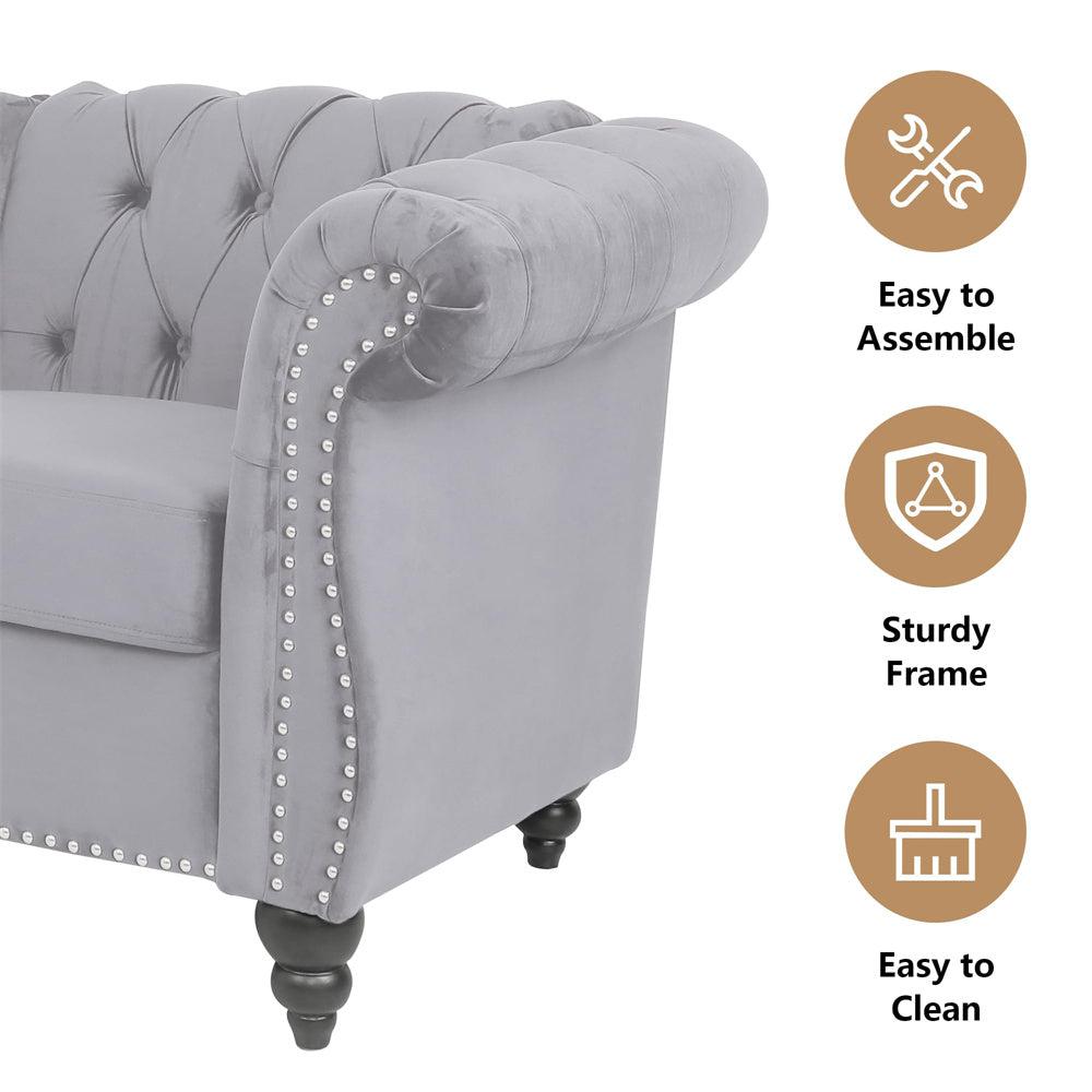 Velvet 3-Seat Chesterfield Sofa with Button Tufted Back-NOSGA