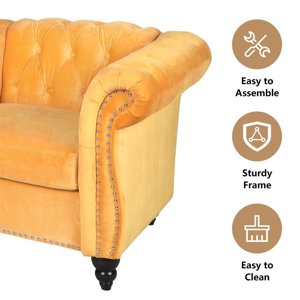 Velvet 3-Seat Chesterfield Sofa with Button Tufted Back-NOSGA