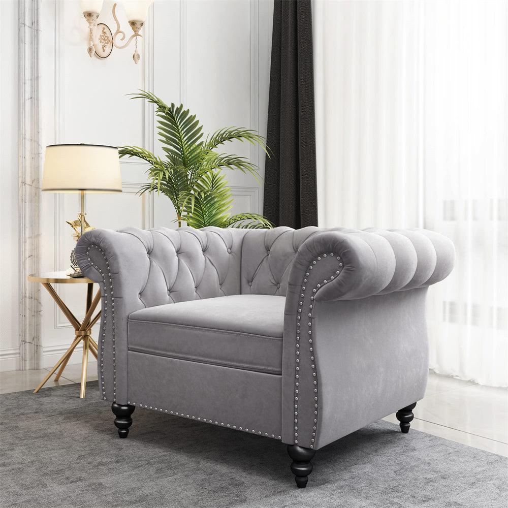 Velvet 3-Seat Chesterfield Sofa with Button Tufted Back-NOSGA