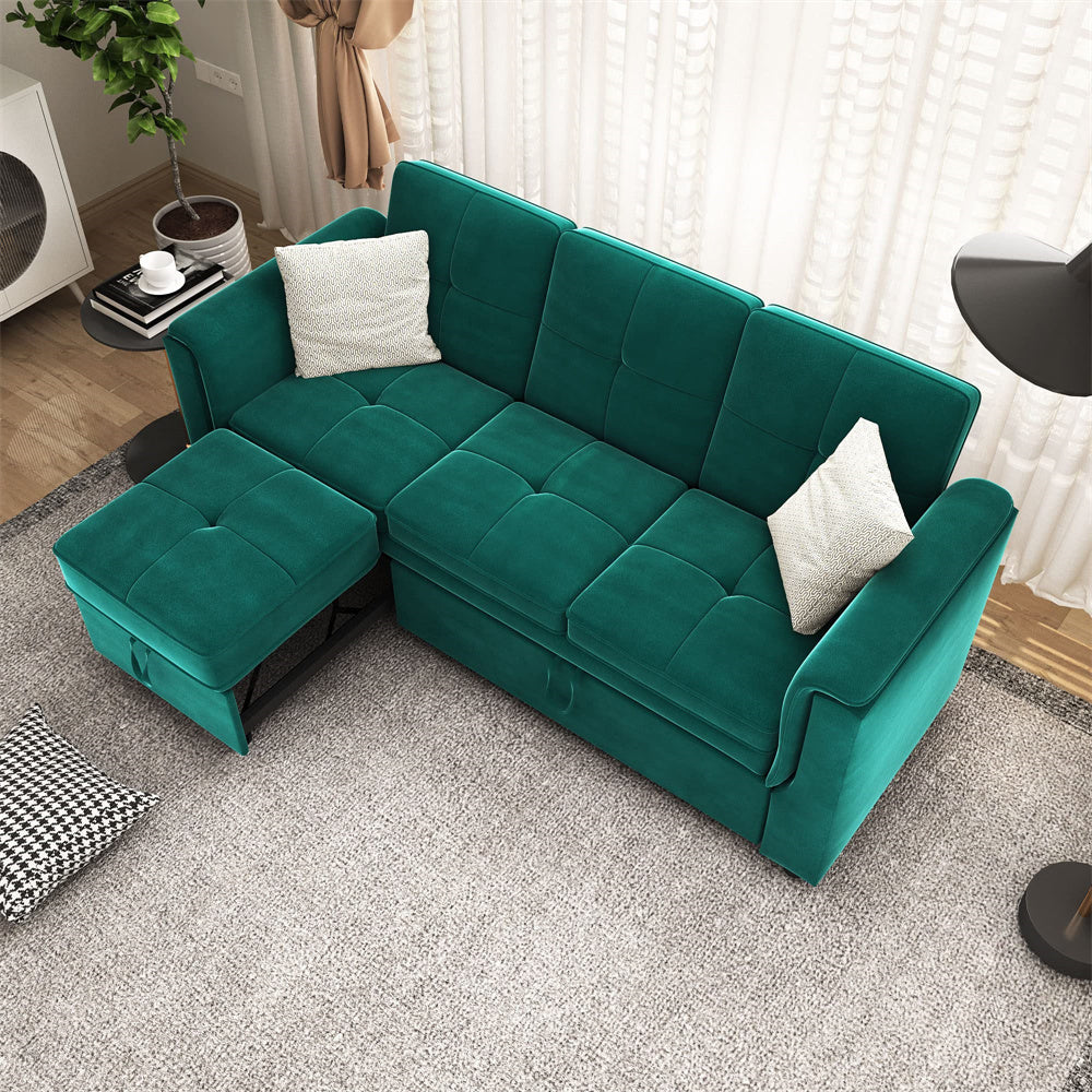 Sectional Velvet Sofa L Shaped Sleeper Sofa 2 Pull-Out Sleeper Lounges