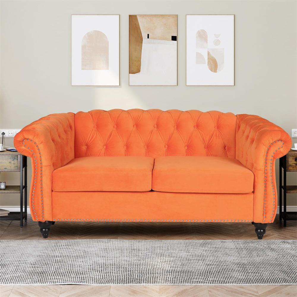 Velvet 3-Seat Chesterfield Sofa with Button Tufted Back-NOSGA