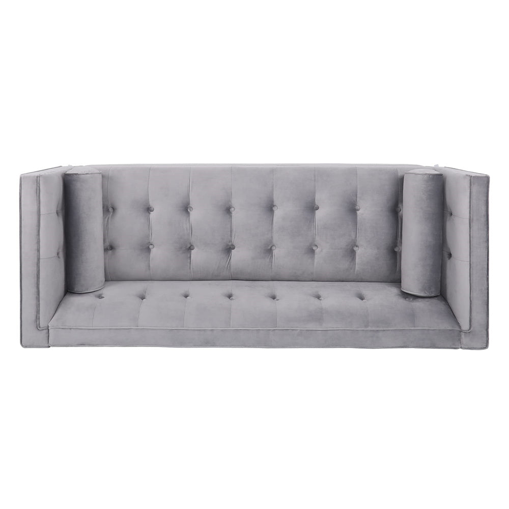 Mid-Century Velvet Chesterfield Loveseat Sofa with 2 Bolster Pillows