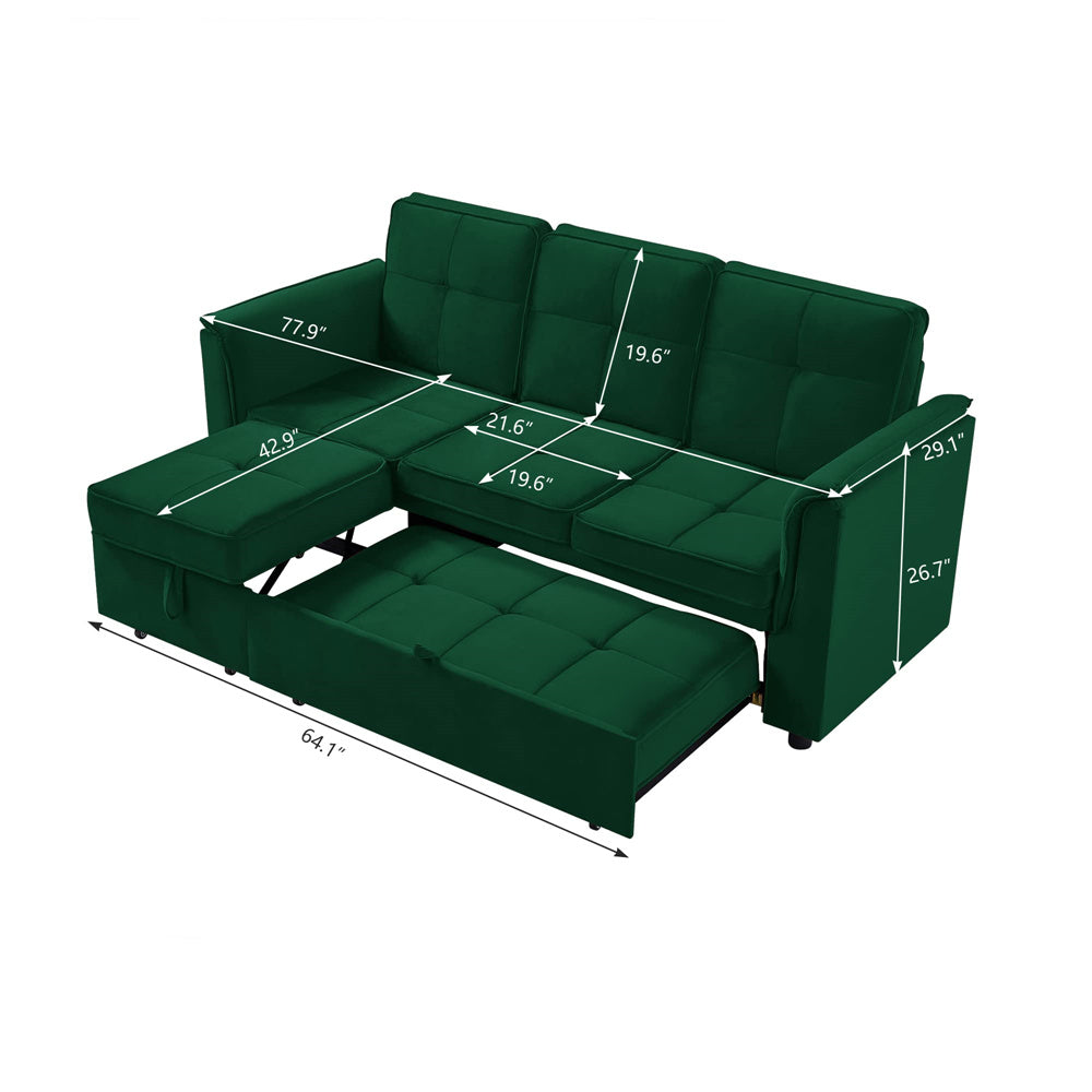 Sectional Velvet Sofa L Shaped Sleeper Sofa 2 Pull-Out Sleeper Lounges