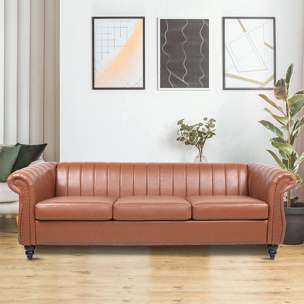 Classic Three Seater Chesterfield Pu Leather Sofa With Channel Back-NOSGA