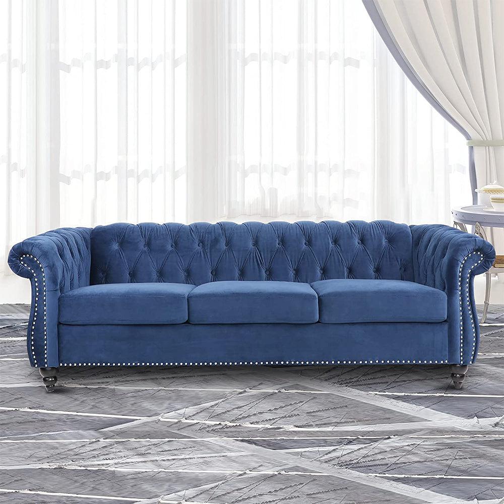 Velvet 3-Seat Chesterfield Sofa with Button Tufted Back-NOSGA