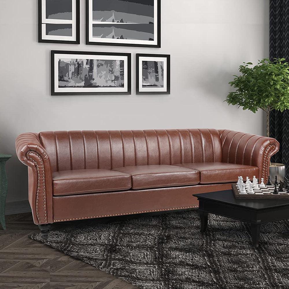 Classic Three Seater Chesterfield Pu Leather Sofa With Channel Back-NOSGA