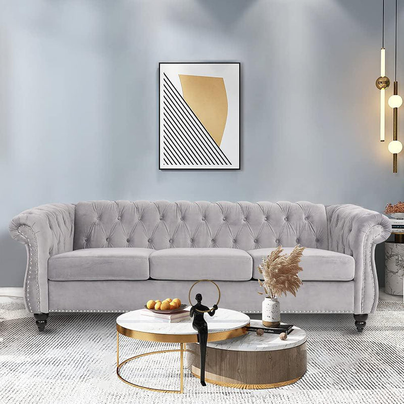 Velvet 3-Seat Chesterfield Sofa with Button Tufted Back