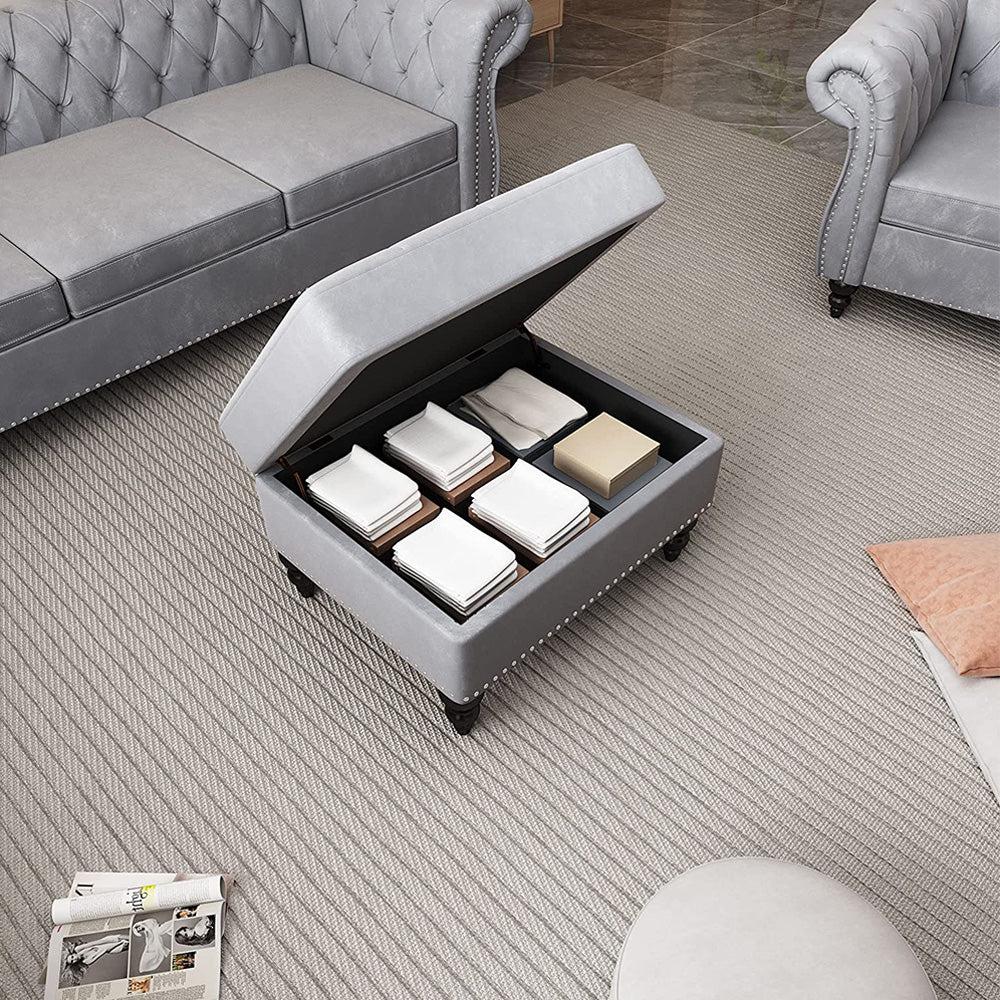 Velvet Ottoman with Storage-NOSGA