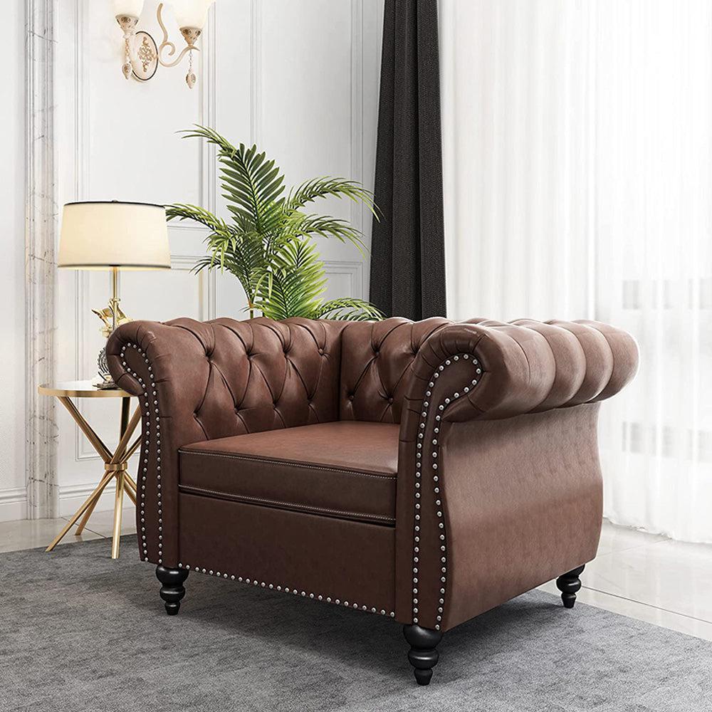 Pu Leather 3-Seat Chesterfield Sofa with Tufted Back-NOSGA