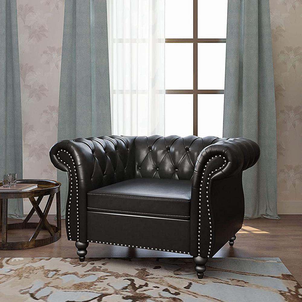 Pu Leather 3-Seat Chesterfield Sofa with Tufted Back-NOSGA