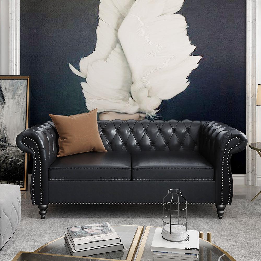 Pu Leather 3-Seat Chesterfield Sofa with Tufted Back-NOSGA