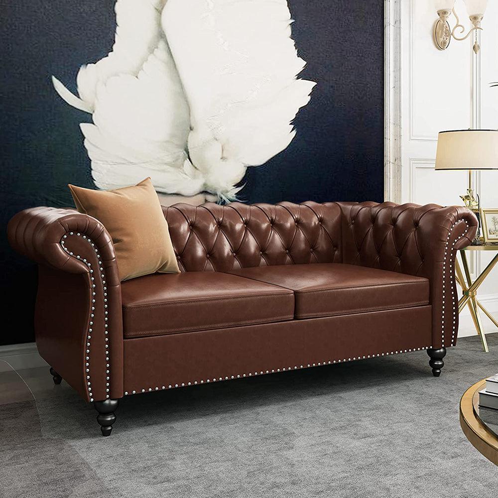 Pu Leather 3-Seat Chesterfield Sofa with Tufted Back-NOSGA