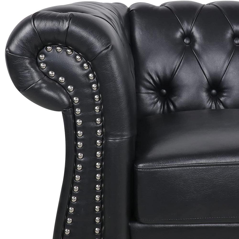 Pu Leather 3-Seat Chesterfield Sofa with Tufted Back-NOSGA