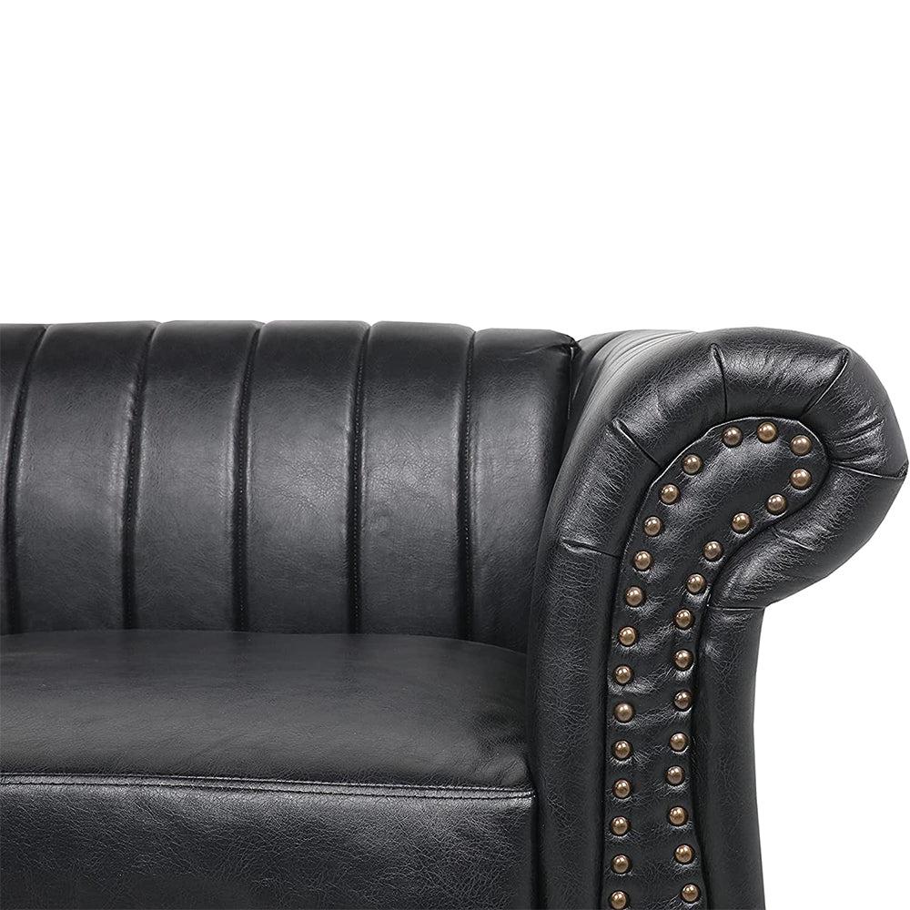 Classic Three Seater Chesterfield Pu Leather Sofa With Channel Back-NOSGA