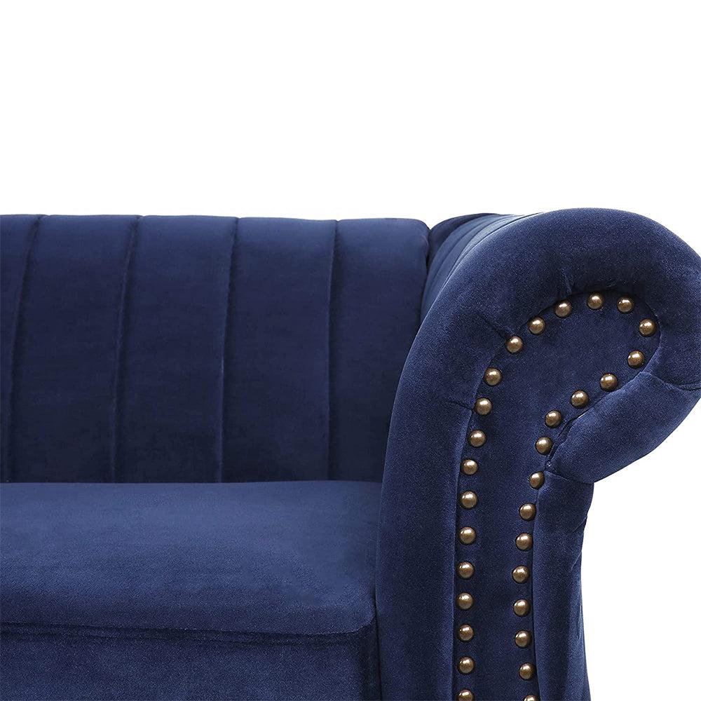 Classic Three Seater Chesterfield Velvet Sofa With Channel Back-NOSGA