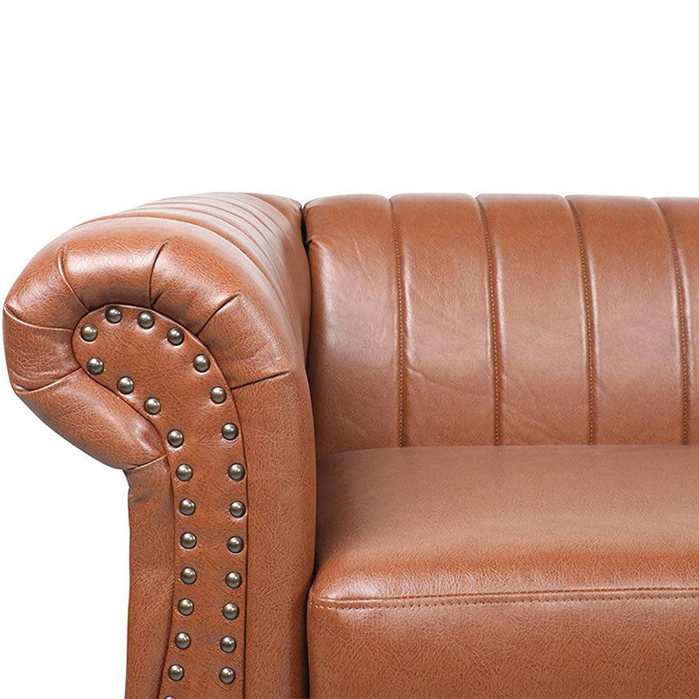 Classic Three Seater Chesterfield Pu Leather Sofa With Channel Back-NOSGA