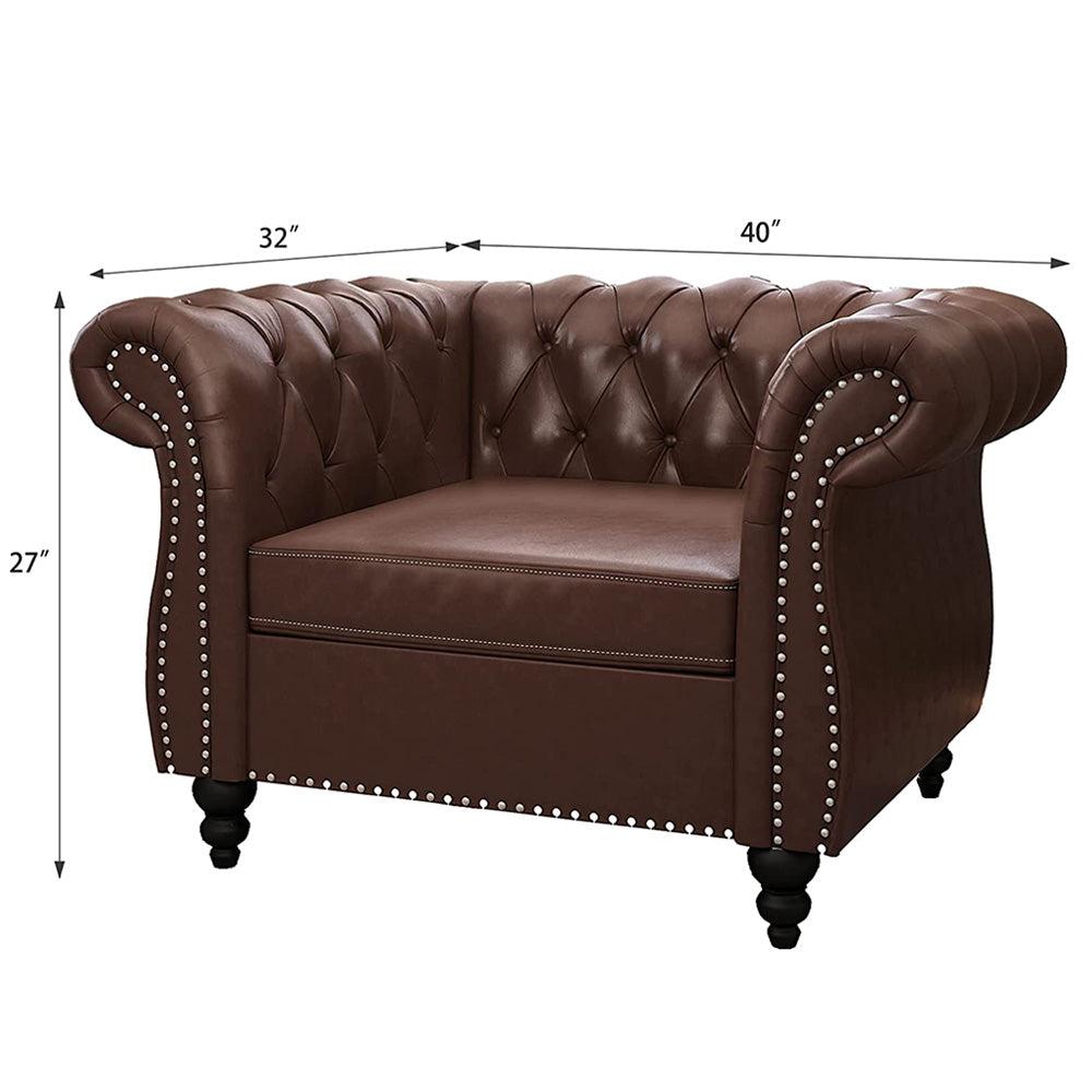 Pu Leather 3-Seat Chesterfield Sofa with Tufted Back-NOSGA