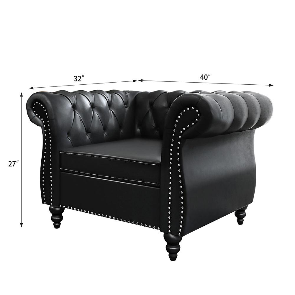 Pu Leather 3-Seat Chesterfield Sofa with Tufted Back-NOSGA