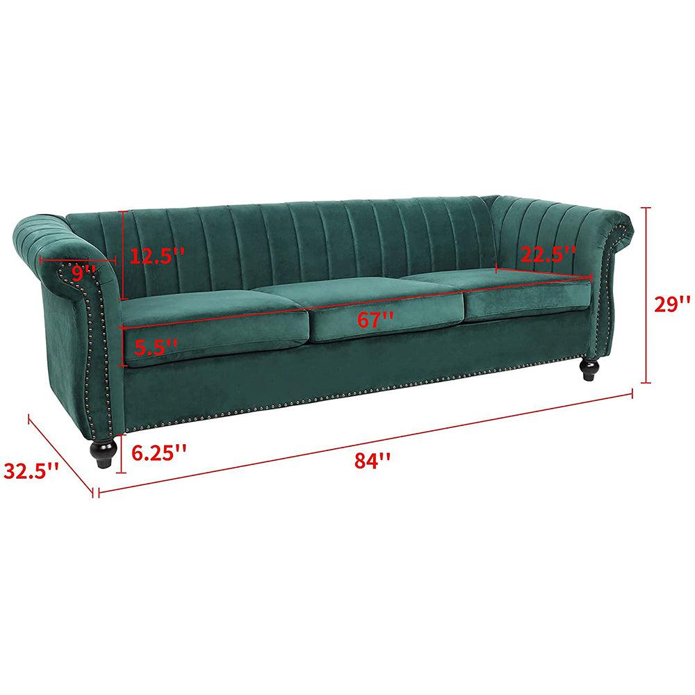 Classic Three Seater Chesterfield Velvet Sofa With Channel Back-NOSGA