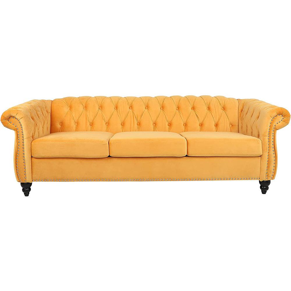 Velvet 3-Seat Chesterfield Sofa with Button Tufted Back-NOSGA