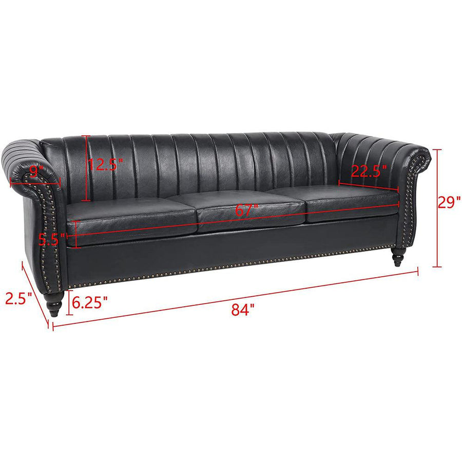 Classic Three Seater Chesterfield Pu Leather Sofa With Channel Back