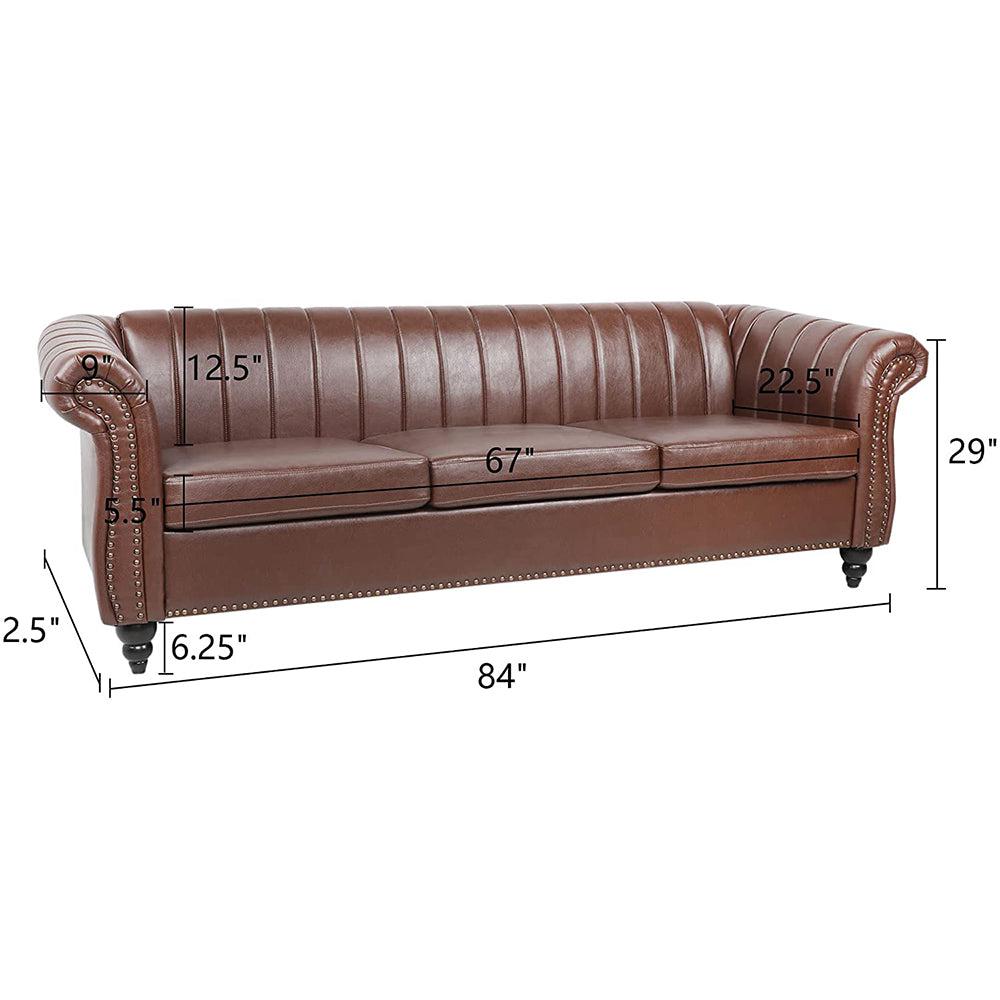 Classic Three Seater Chesterfield Pu Leather Sofa With Channel Back-NOSGA